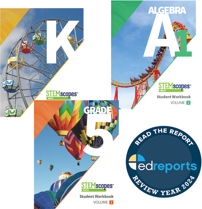 STEMscopes Math National Book Cover Collage with EdReports 2024 Review Logo