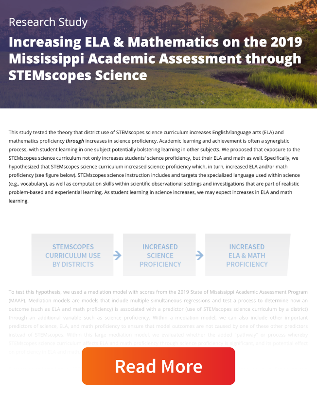 Increasing ELA and Mathematics on the 2019 Mississippi Academic Assessment through STEMscopes Science cover