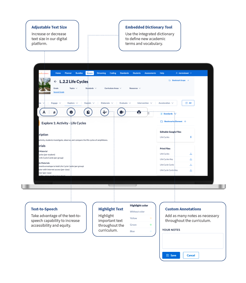 Student Accessibility Features on STEMscopes Science Digital Platform